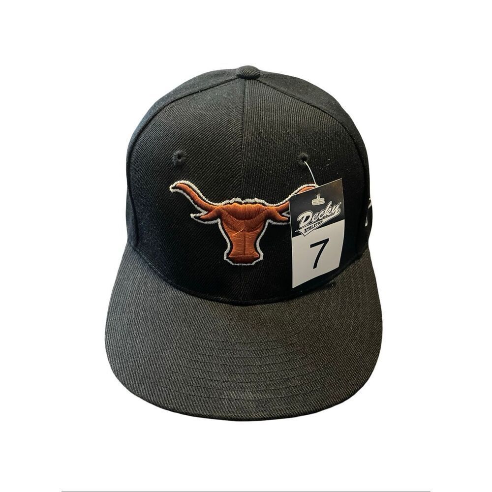 New Decky Athletics Men Black Texas Longhorns Flexfit Embroidered Hat Cap Size 7